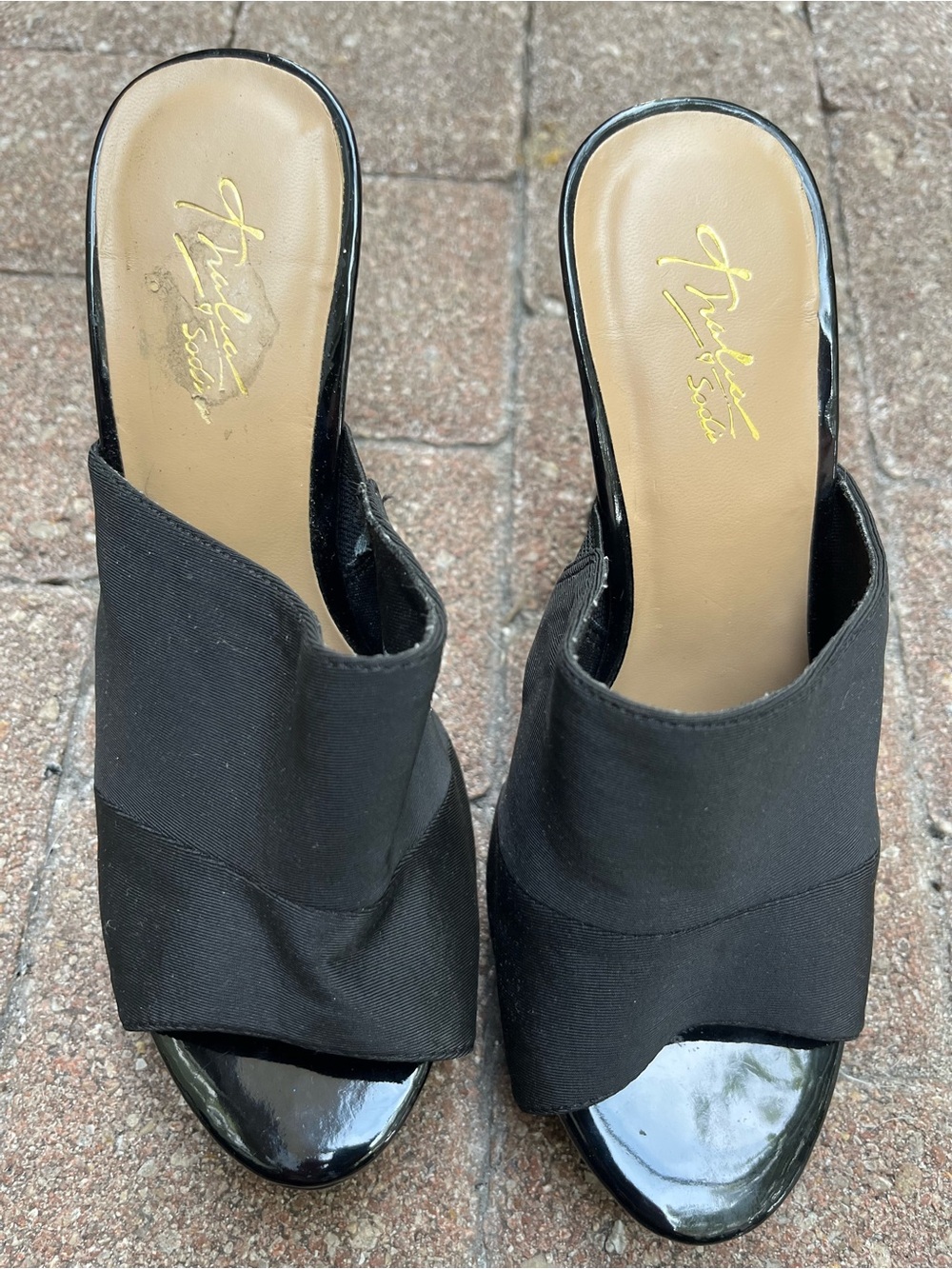 Thalia Sodi Black Open-Toe Fabric Slip-On Mules